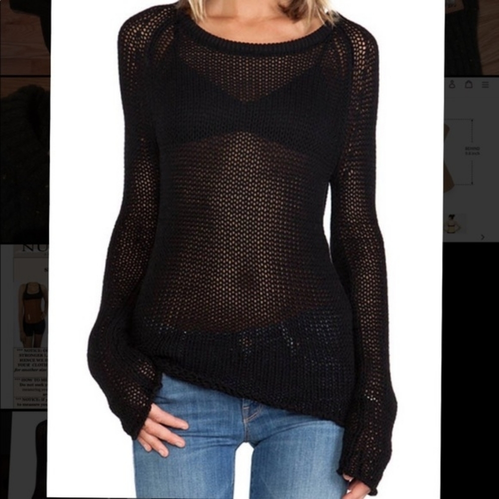 Black cotton mesh sweater